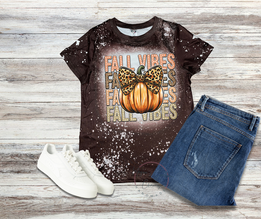 Fall Vibes Pumpkin Faux Bleach T-Shirt