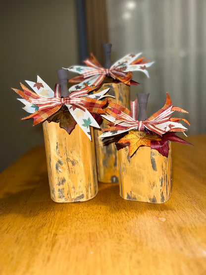 Set of 3 Hand-Painted Wood Pumpkins