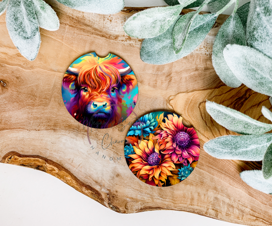 Cow & flowers Car Coasters